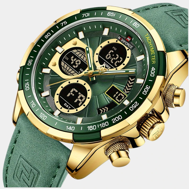 Virelle-Virelle | Heren Horloge - Kalfsleer,Dubbele Display, Kwarts