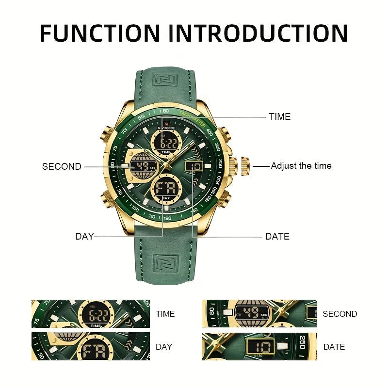 Virelle-Virelle | Heren Horloge - Kalfsleer,Dubbele Display, Kwarts