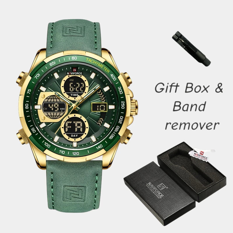 Virelle-Virelle | Heren Horloge - Kalfsleer,Dubbele Display, Kwarts