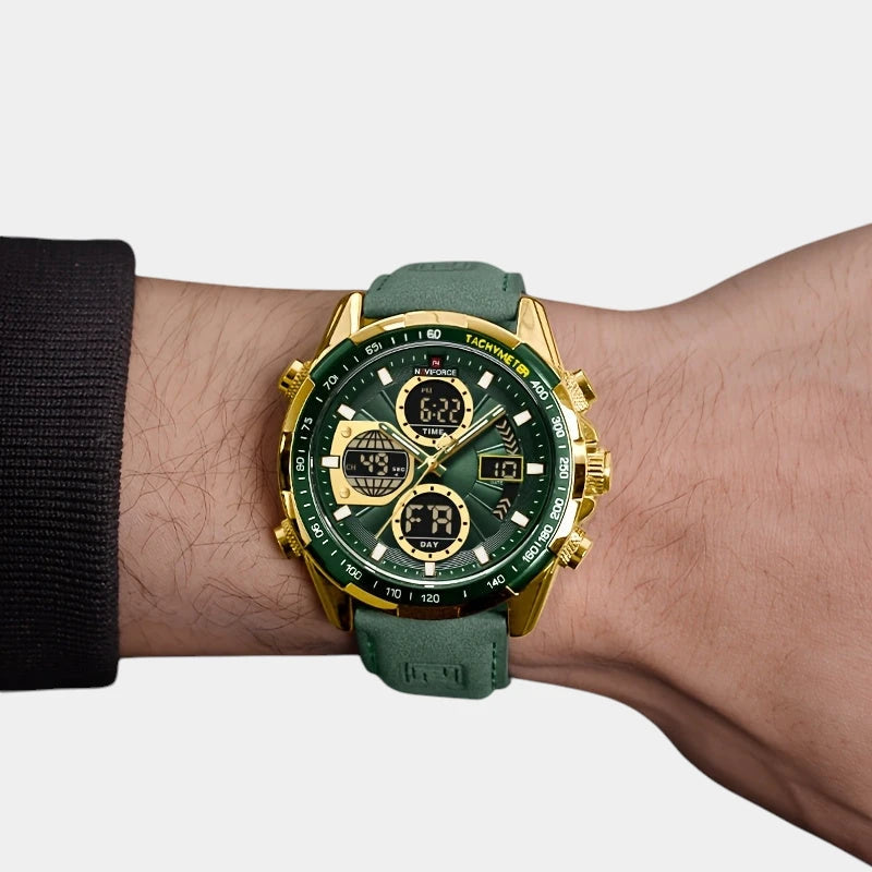 Virelle-Virelle | Heren Horloge - Kalfsleer,Dubbele Display, Kwarts