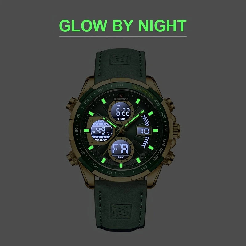 Virelle-Virelle | Heren Horloge - Kalfsleer,Dubbele Display, Kwarts