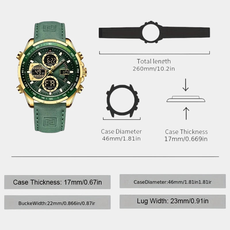 Virelle-Virelle | Heren Horloge - Kalfsleer,Dubbele Display, Kwarts