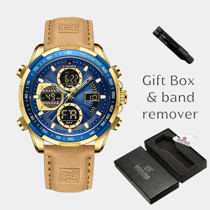 Virelle-Virelle | Heren Horloge - Kalfsleer,Dubbele Display, Kwarts