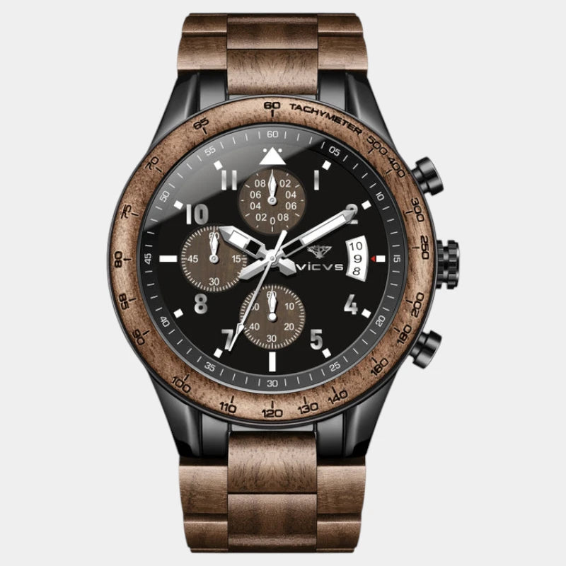 Virelle-Virelle | Heren Horloge – Walnotenhout, Kalender, Dial