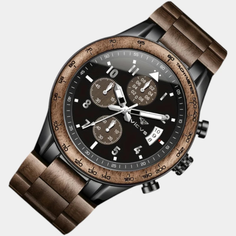 Virelle-Virelle | Heren Horloge – Walnotenhout, Kalender, Dial