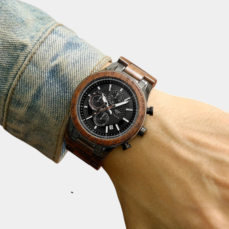 Virelle-Virelle | Heren Horloge – Walnotenhout, Kalender, Dial