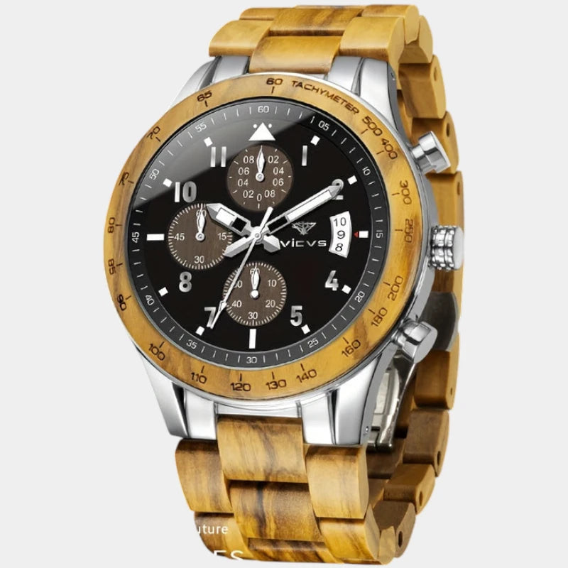 Virelle-Virelle | Heren Horloge – Walnotenhout, Kalender, Dial