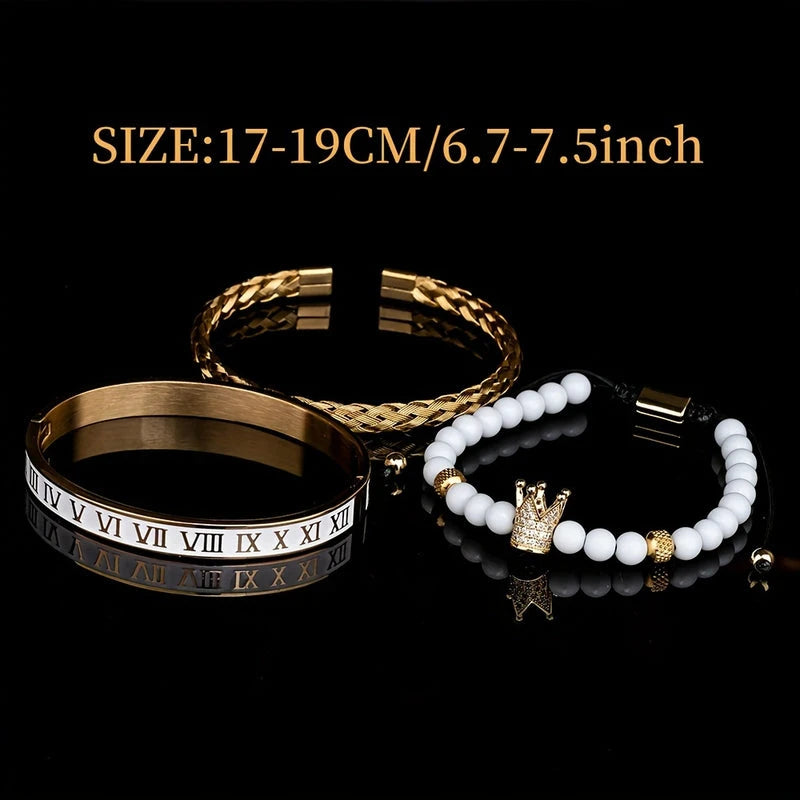 Virelle-Virelle | Heren armband – Roestvrij staal, Kroon en schedelbedel, Emaille Romeinse cijfers