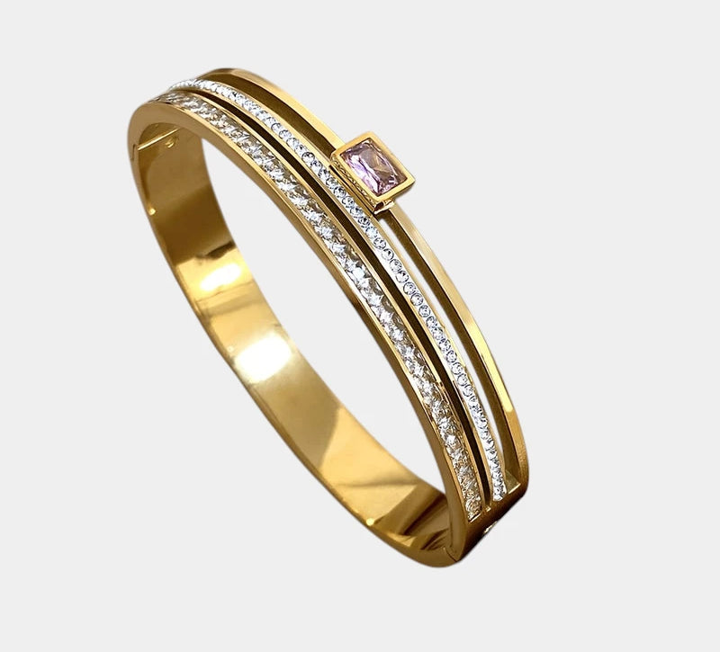 Virelle-Virelle | Unisex Armband – Roestvrij staal, Brede manchet, Ingelegde details
