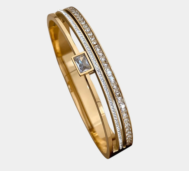 Virelle-Virelle | Unisex Armband – Roestvrij staal, Brede manchet, Ingelegde details