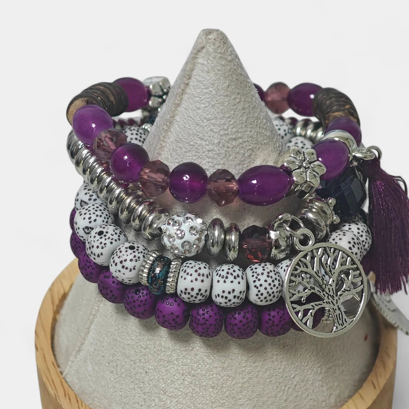 Virelle-Virelle | Unisex Armbanden Set – Boheemse Levensboom & Veer Hanger, Handgemaakt, Boho Stijl