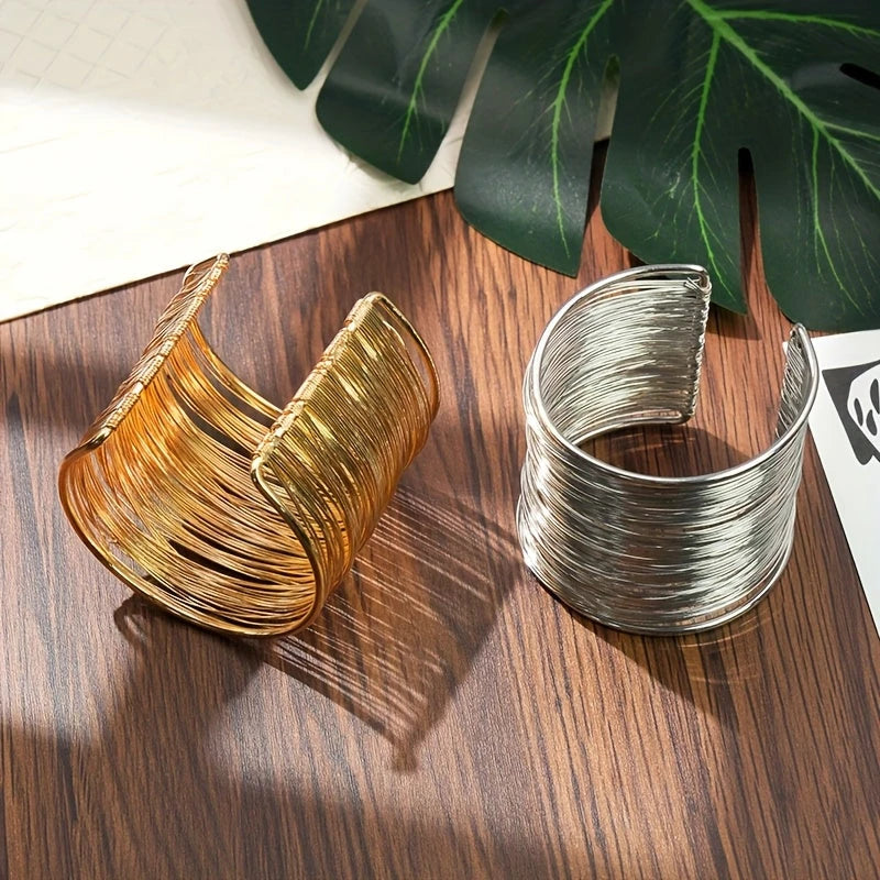 Virelle-Virelle | Unisex Manchetcuff – Metaal Draadwikkel-Design, Brede Open Band
