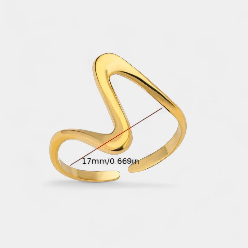 Virelle-Virelle | Unisex Ring – Goud Verguld Roestvrij Staal, Trendy Golfvorm, Licht Luxe Stijl