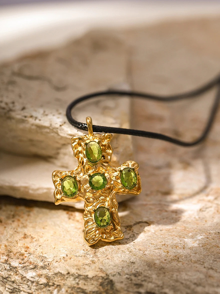 Zeta Statement Kruis Ketting Goud-Groen