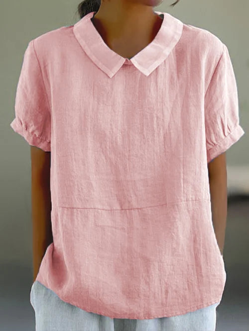 Virelle Linnen Blouse voor Dames – Ademend Shirt met opstaande kraag en korte mouwen