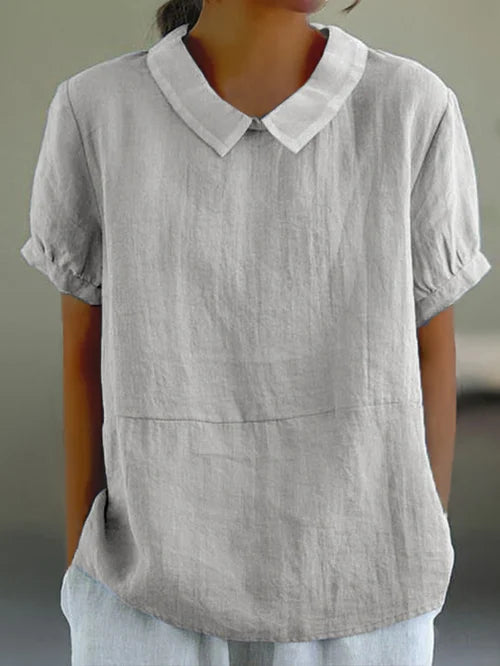 Virelle Linnen Blouse voor Dames – Ademend Shirt met opstaande kraag en korte mouwen