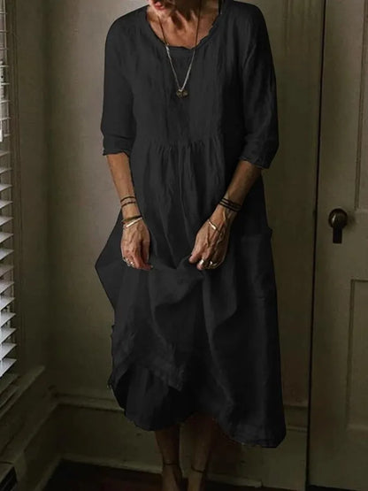 Virelle Linnen Jurk – Lange jurk met ruime pasvorm en 3/4 mouwen