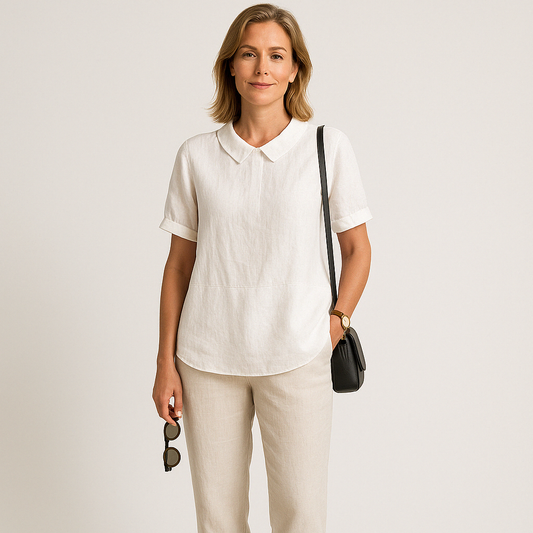 Virelle Linnen Blouse voor Dames – Ademend Shirt met opstaande kraag en korte mouwen