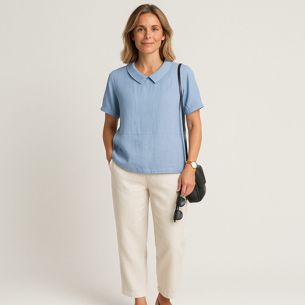 Virelle Linnen Blouse voor Dames – Ademend Shirt met opstaande kraag en korte mouwen