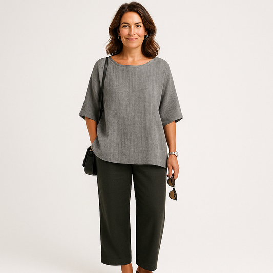 Virelle Linnen Dames Blouse – Ademend top met 3/4 mouwen en losse pasvorm
