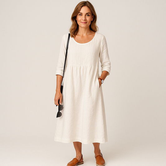 Virelle Linnen Jurk – Lange jurk met ruime pasvorm en 3/4 mouwen