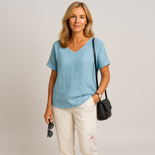 Virelle Linnen Top – Linnen blouse met korte mouwen voor dames