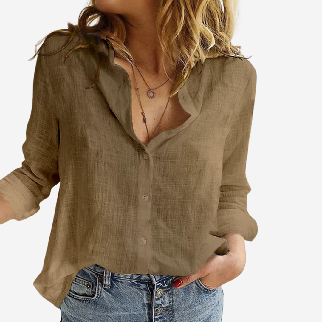 Virelle Linnen Dames Blouse – Ademend & Casual lange mouwen overhemd