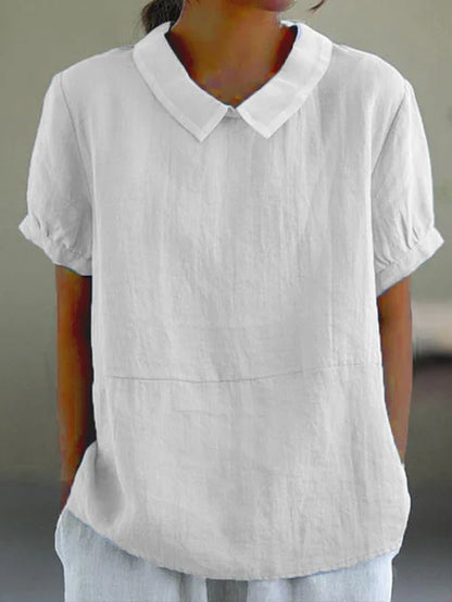 Virelle Linnen Blouse voor Dames – Ademend Shirt met opstaande kraag en korte mouwen