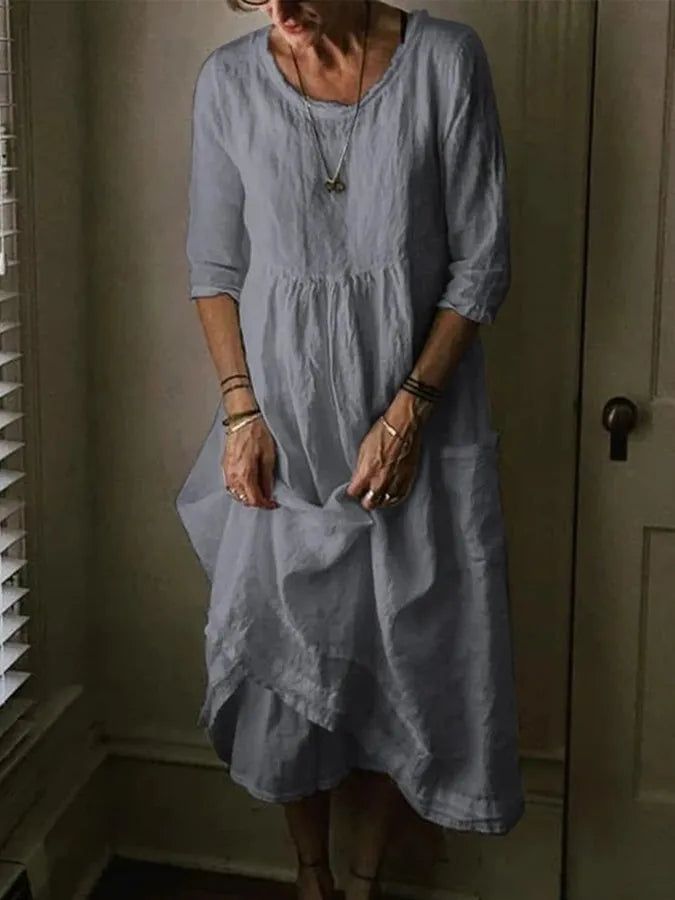 Virelle Linnen Jurk – Lange jurk met ruime pasvorm en 3/4 mouwen