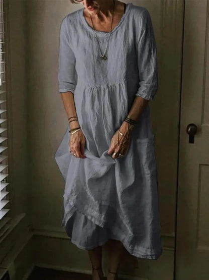 Virelle Linnen Jurk – Lange jurk met ruime pasvorm en 3/4 mouwen