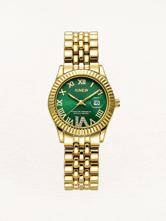 Amelisse Quartz Dames Horloge Met Zirkonia Goud-Groen