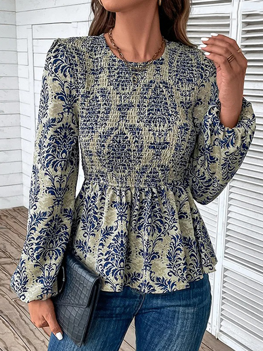 Isabel Elegante Blouse Dames | Bloemenprint Blouse | Herfst Blouse Vrouw Groen Blauw