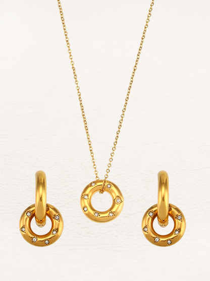 Luca Zirkonia Donut Ketting + Oorbellen Set Goud