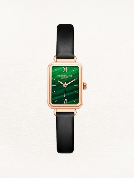 Charlotte Design Dames Horloge Met Rechthoekige Kast Goud-Groen Leer