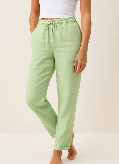Virelle Linnen Damesbroek – Comfortabele broek met hoge taille en trekkoord