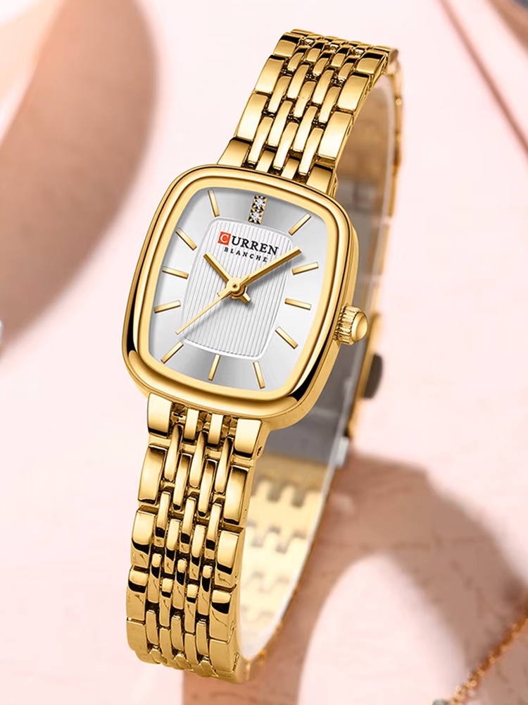 Clarissa RVS Dames Horloge Met Rechthoekige Kast Goud Wit Virelle