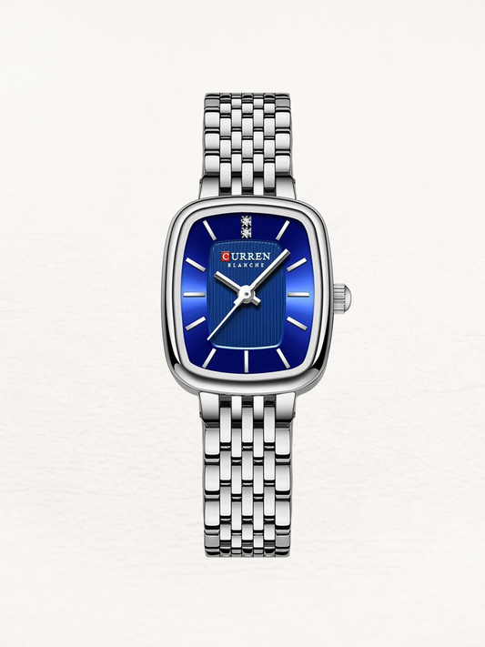 Clarissa RVS Dames Horloge Met Rechthoekige Kast Zilver-Blauw