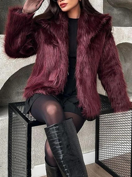 Cynthia Faux Fur Winterjas Dames | Vrouwen Herfstjas Bont Burgundy Rood