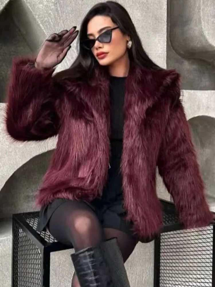 Cynthia Faux Fur Winterjas Dames | Vrouwen Herfstjas Bont Burgundy Rood