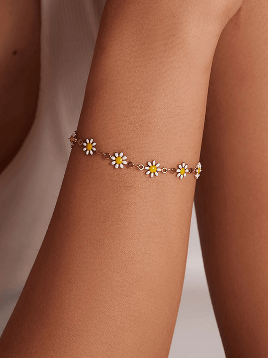 Daisy Witte Bloemen Armband Goud - Rosa Jewels