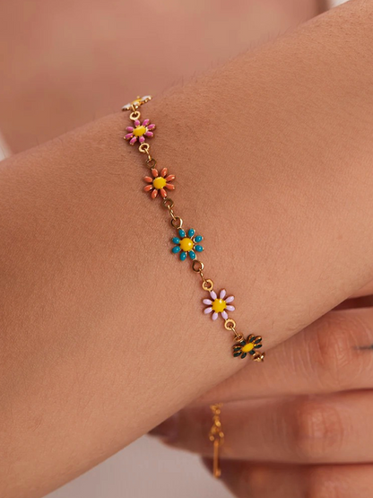 Daisy Gekleurde Bloemen Armband Goud