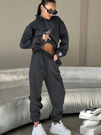 Denise Comfy Loungeset Dames | Tweedelige Set Vrouw | Joggingpak Hoodie Met Rits + Broek Donker Grijs