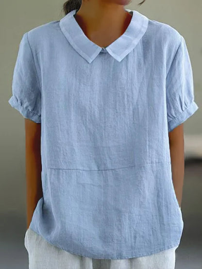 Virelle Linnen Blouse voor Dames – Ademend Shirt met opstaande kraag en korte mouwen