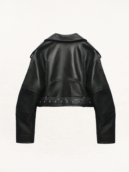 Fabienne PU Leren Bomber Jack Dames | Leren Herfstjas Dames | Winterjas Met Riem Zwart