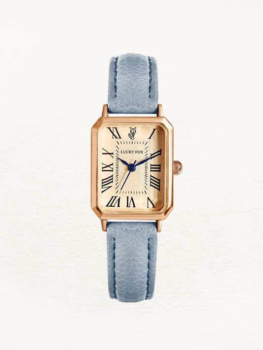 Florenza Leren Dames Horloge Met Vierkante Kast Goud - Blauw