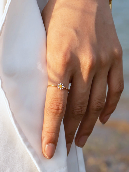 Florianne Witte Bloemen Ring Goud