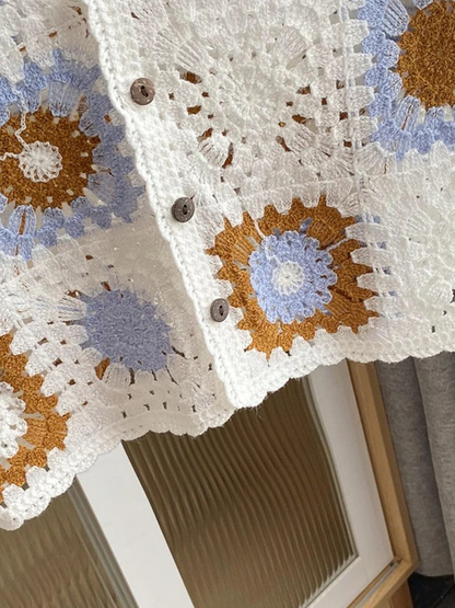 Franka Gehaakte Blouse Dames | Gehaakt Shirtje Met Korte Mouwen | Met Knoopjes