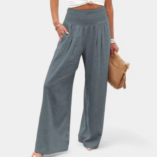 Virelle Broek - Linnen wijde broek voor vrouwen met hoge taille en rechte pijpen