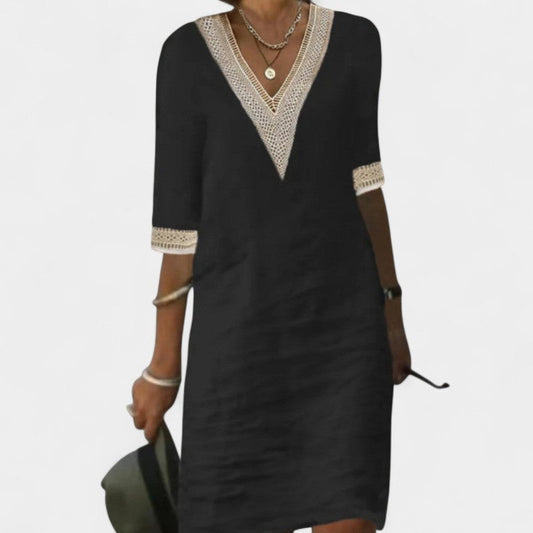 Virelle Jurk - Katoenen Linnen Midi dress met V-hals