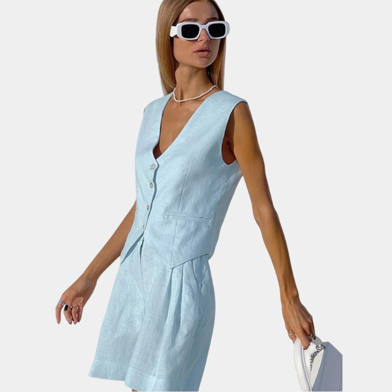 Virelle Korte broek en gilet - Linnen tweedelige set voor de zomer